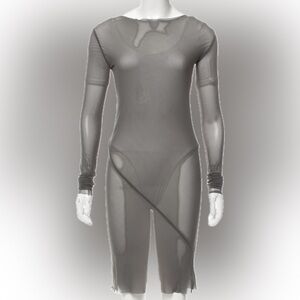 Rick Owens Sheer Long Sleeve Dress in Gray